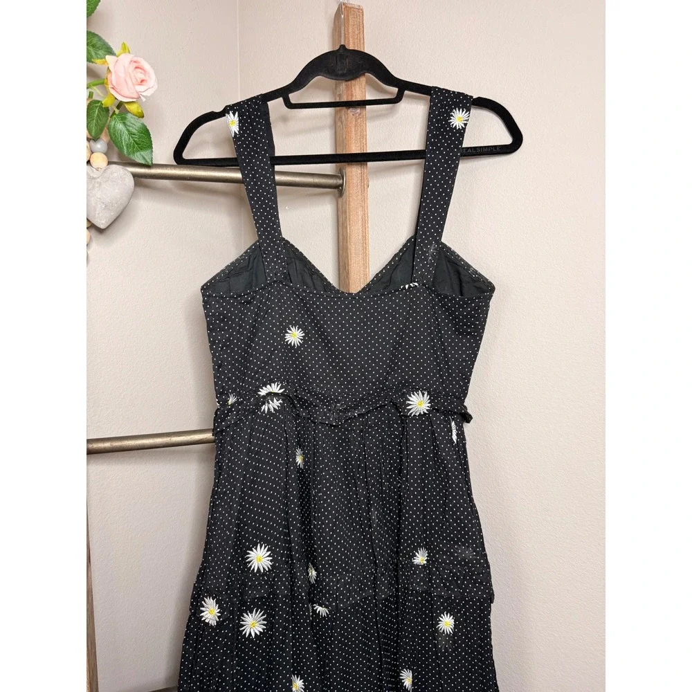 Free People Black Daisy Polka Dot Tiered Midi Dress Button Small